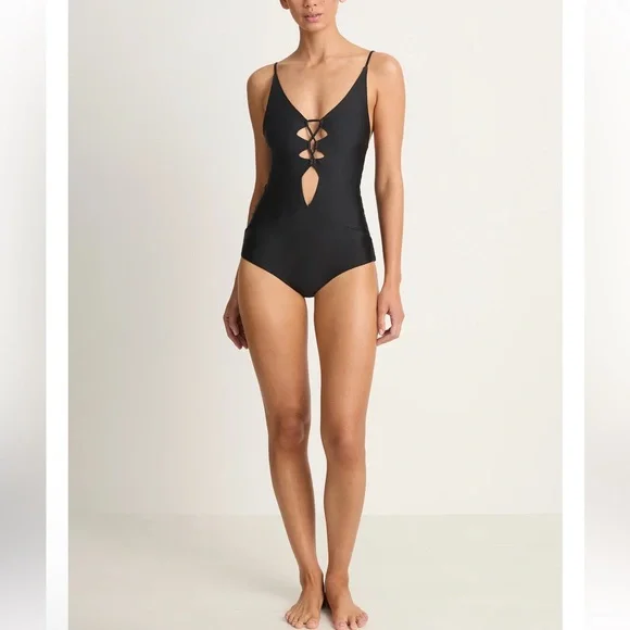 Acacia Swimwear Kokomo Black Cutout One-Piece small NWOT